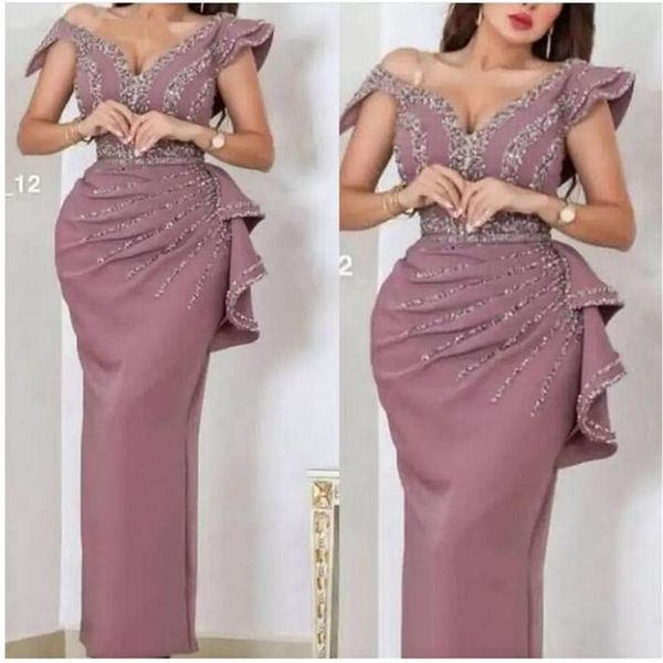 2022 Новые прямые вечерние платья с V-образным вырезом Длинный кафтан Вечерние платья с кристаллами и бисером Вечерние платья Vestidos Formal Dubai Dress CN182435