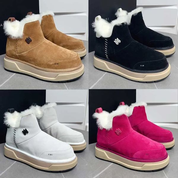 Amirsity Moda Malibu Kadın Boot Tasarımcısı Kış Süet Kazak Botlar Süper Lüks Yün Astar Kauçuk Dışarı Çiftler Günlük Kar Botları Açık Kayak Ayakkabı 35-46