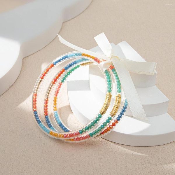 Bracciale rigido dal design buddista con perle di vetro riempite di gelatina, braccialetti per donna