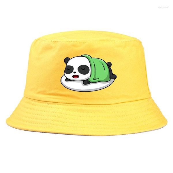 Berets verão sono panda impressão reversível balde chapéu pessoas menina senhora ao ar livre panamá pesca boné menino sol viseira masculino pescador