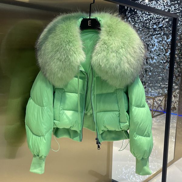 Frauen Pelz Faux Winter Puffer Jacke Frauen Dicke Warme Kurze Parkas Echte Natürliche Waschbär Weibliche Lose 90% Weiße Ente unten Mantel 230925