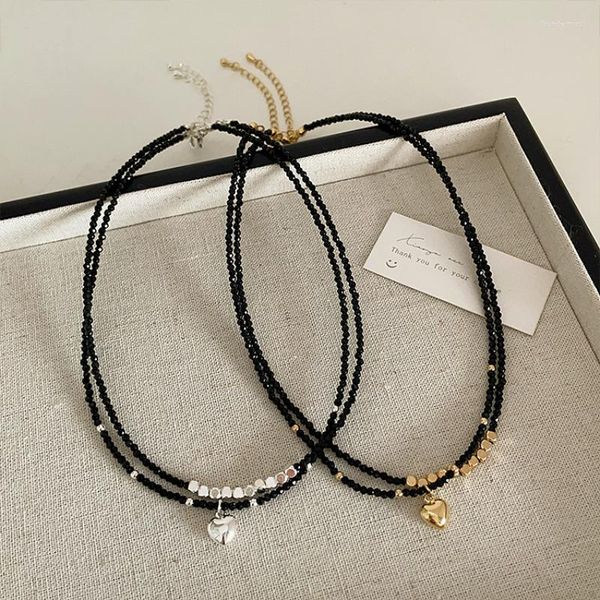 Halsband Minar Persönlichkeit 4 Stile Glänzende Silber Wasser Welle Kette Schwarz Farbe Kristall Metallic Herz Anhänger Halskette Für Frauen