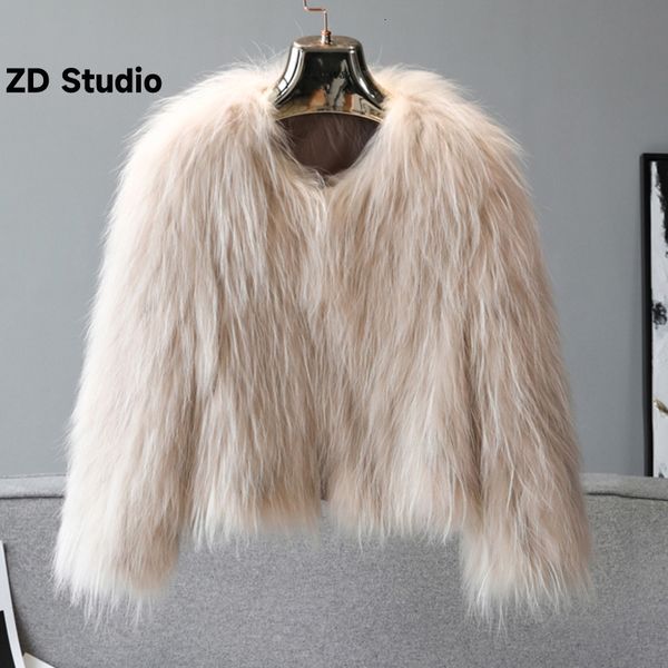 Mulheres pele falsa zd estúdio outono e inverno imitação casaco feminino luz luxo curto guaxinim moda 230925