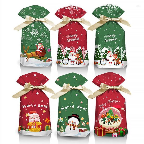 Decorações de Natal 10pcs 2023 Santa Sack Gift Bag Candy Crisp Cordão Feliz para Casa Ano 2024 Noel Presentes