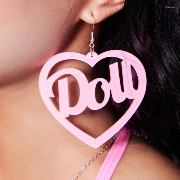 Серьги-кольца преувеличенные и розовые серьги в форме сердца с блестящими буквами, легкие ювелирные изделия для ушей