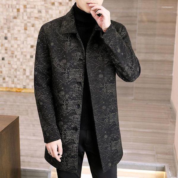 Männer Wolle Casual Graben Mantel Windjacke Männer Sozialen Streetwear Mantel Herbst Winter Woolen Mid-lange Koreanische Dünne Tweed