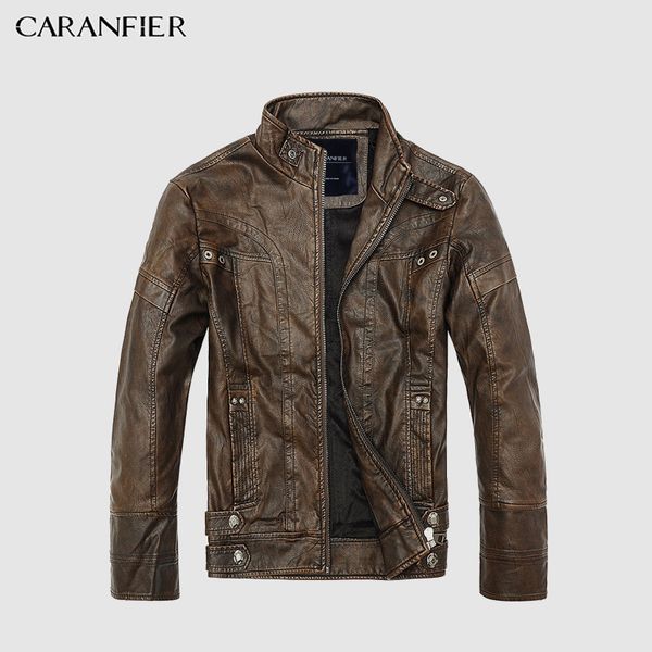 Мужские кожаные куртки из искусственной кожи CARANFIER, мужские куртки высокого качества, классические мотоциклетные ковбойские пальто, мужская плотная одежда, стандартный размер США 230925