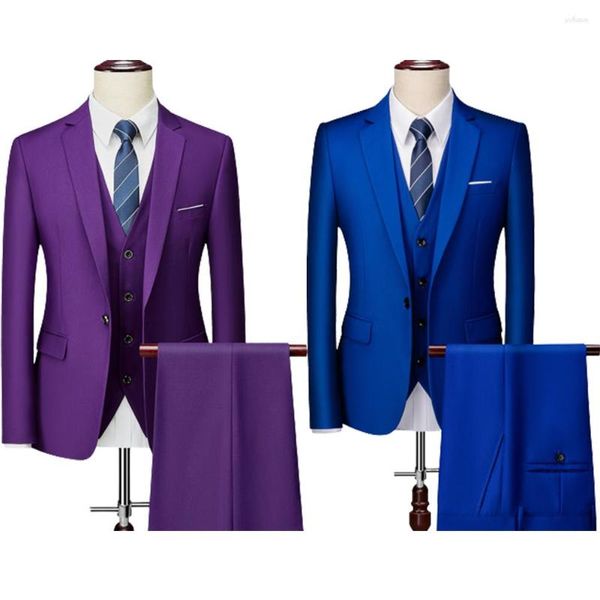 Erkekler takım 3pcs set blazers ceket pantolon yelek resmi elbise düz renk erkekler rahat butik iş düğün ceket pantolon