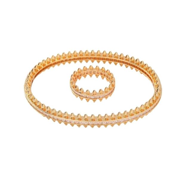 Pulseira Carttiers Designer de luxo moda feminina 14k ouro cobre prego rebite bala cabeça personalizado zircônia pulseira e anel