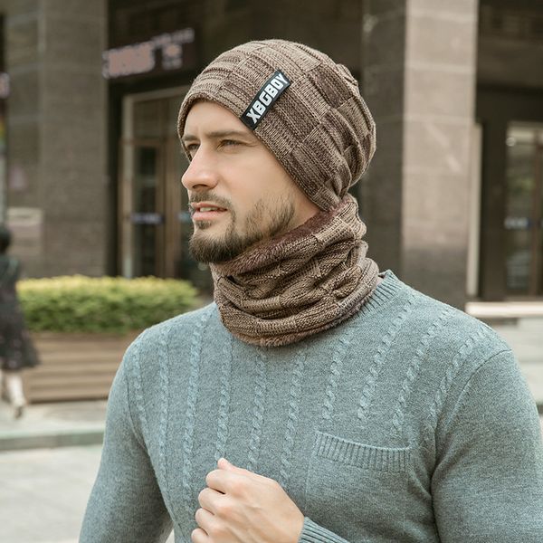 Set colletto per cappello pile autunno e inverno con cupola in peluche e maglia di lana ispessita adatta per circonferenza della testa di 56-60 cm, senza tessuto acrilico a tesa