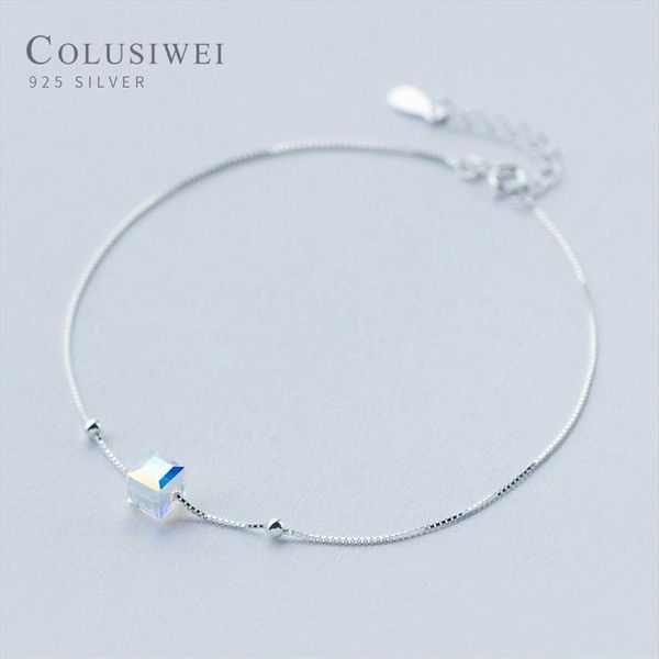 Colusiwei Echt 925 Sterling Crystal Cube Zilveren Enkelbandje voor Vrouwen Bedelarmband van Been Enkel Voet Accessoires Fashion229x