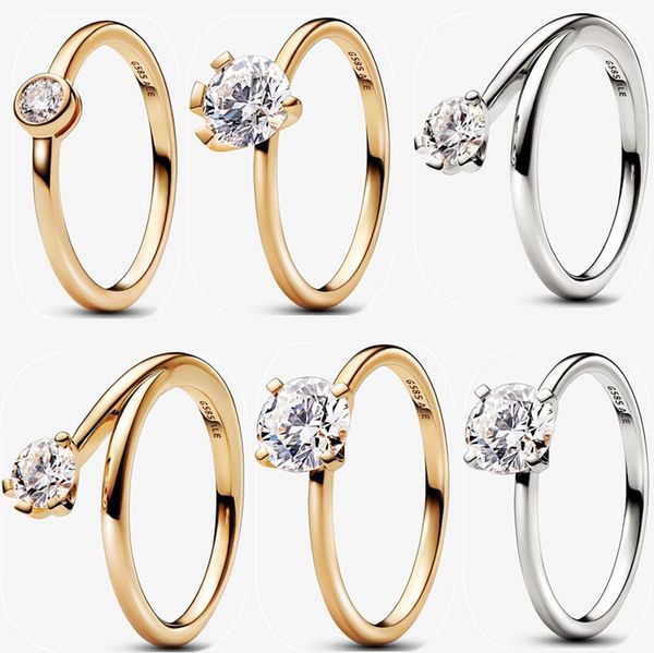 Designer novo anel de casamento para mulheres presente de dia dos namorados DIY fit Pandoras Nova Lab-cultivado diamante 925 anel de prata banhado a ouro 14k moda joias de festa de alta qualidade