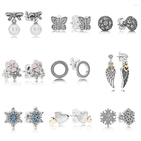 Brincos para sempre amor flores poéticas com cristal 925 prata esterlina studs para mulheres festa de casamento presente europa jóias diy