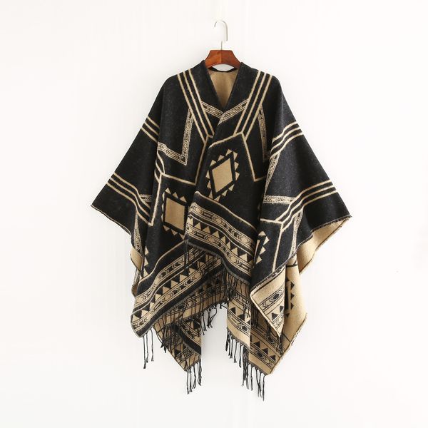 Sciarpe stile indiano nepalese geometrico nappa divisa scialle da donna aria calda condizionata camera mantello da donna poncho mantella nero kaki 230922
