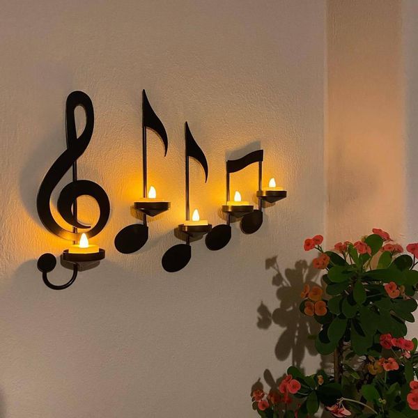 Titulares de vela Black Music Note Wall Sconce Treble Clef Quarter Note Double Note para Office Store Wall PARTH PARACH GARAGEM PRESENTES DE CASA DECORA 230925