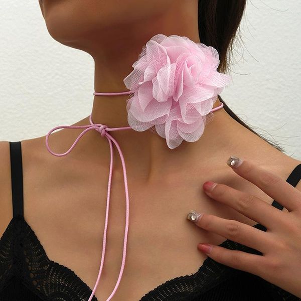 Halsband, Party, romantische Blume am Hals, Dekoration, Damen-Halskette, ausgefallene Rose, elegante Spitze, lange Seilkette, Halskette, Schmuck