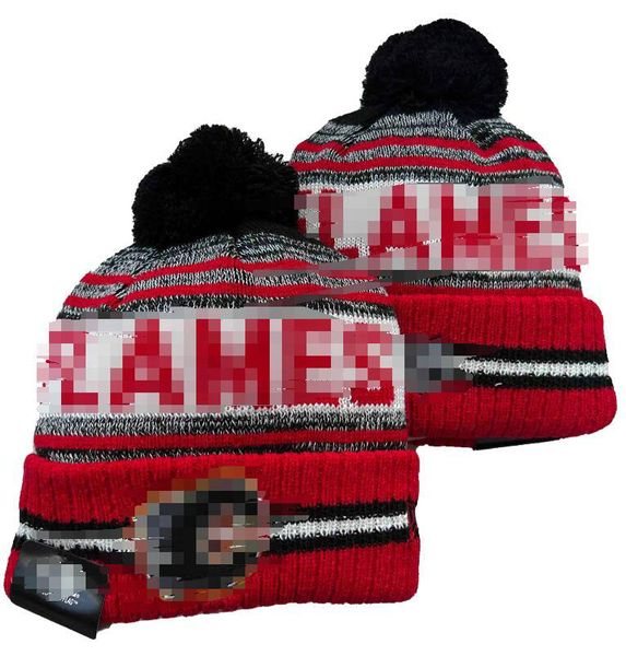 Calgary Beanie Flames Beanies North American Hockey Ball Team Side Patch Winter Wool Sport Knit Hat Skull Caps