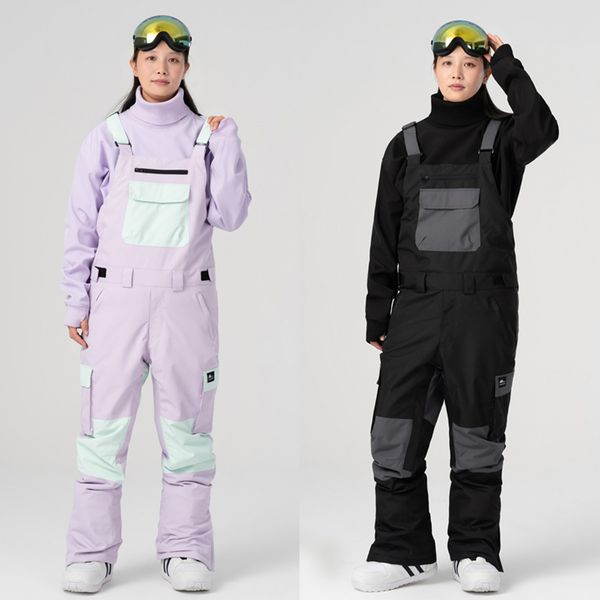 Skifahren Hosen Macaron Farbe Snowboarden Ski Hosen Winddicht Wasserdicht Onepiece Patchwork Skifahren Männer Frauen Outdoor Sport Trägerhose 230925