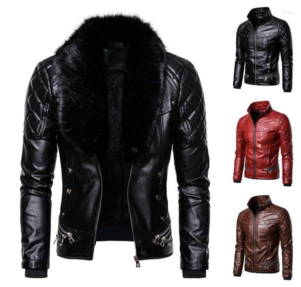 Männer Pelz männer Biker Leder Jacke Kragen Abnehmbare Faux Motorrad Jacken Mäntel Casual PU Chaqueta Moto Hombre