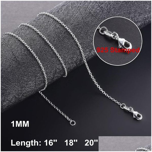 Ketten 1mm 925 Sterling Silber Link Halsketten für Frauen Anhänger Hummerverschlüsse Rolo Kette Mode DIY Schmuck Zubehör 16 18 20 22 Dr Dhzi4