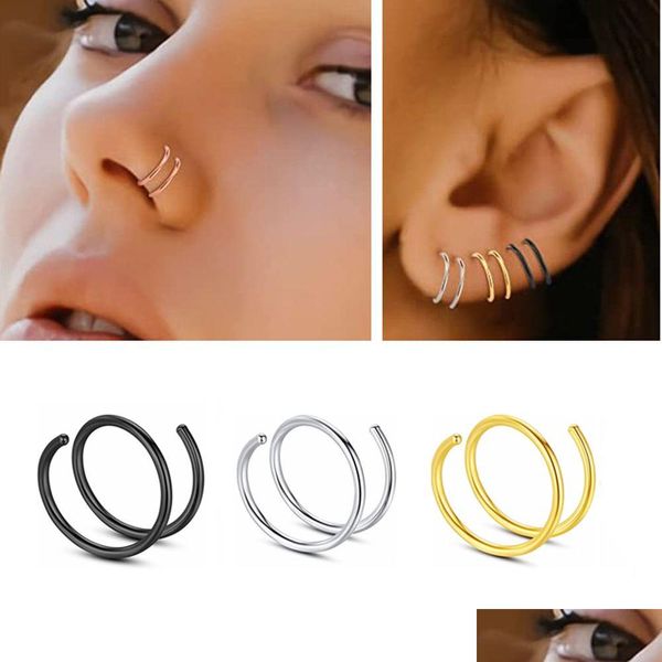 Nasenringe Ohrstecker 2/5 Teile/paket Edelstahl Doppelschichten Ring Piercing Für Frauen Männer Ohr Tragus Ohrringe Lip Hoop Mode Jewelr Otv2W