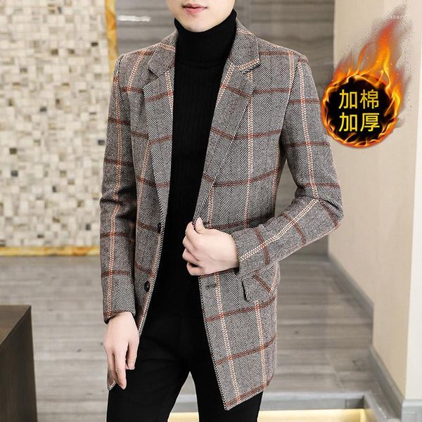 Männer Wolle 2023 Marke Kleidung Mantel Herren Casual Winter Jacke Männer Plaid Mäntel Männlichen Koreanischen Lange Slim Fit Jacken s-3XL