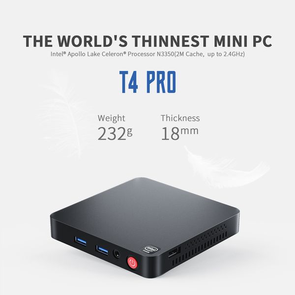 Mini PC Beelink T4 Pro Mini PC Intel Celeron N3350 Fino a 2,4 GHz Windows 10 Desktop 4 GB 64 GB 2,4/5,8 GHz WiFi BT4.0 Doppio display 4K 230925