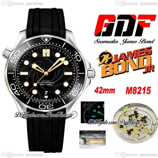 GDF Diver 300M Miyota 8215 Orologio automatico da uomo 42mm James Bond 007 50esimo Quadrante nero strutturato Gomma nera 210 22 42 20 01 004 Nuovo 256E