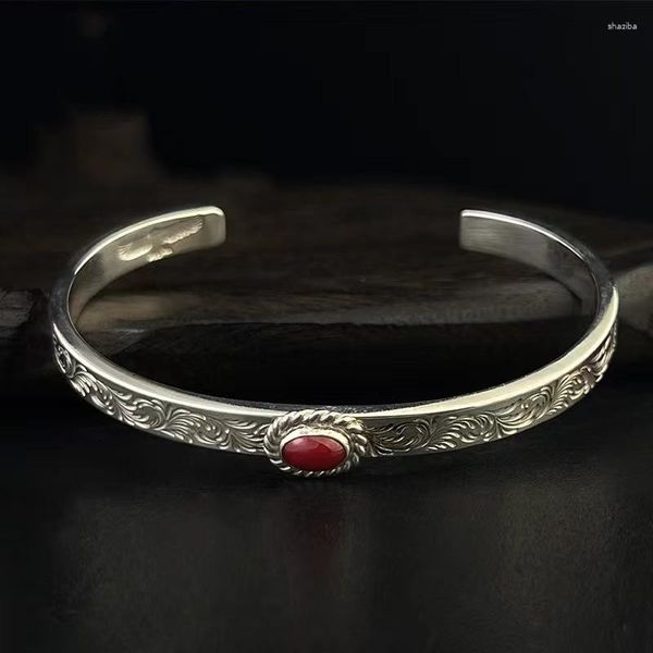 Bracciale XiYuan in argento colore stile etnico fatto a mano in pietra rossa antica braccialetto in erba stretta marea