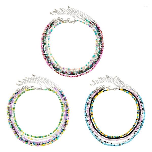 Girocollo 5 pezzi collana di perline colorate set stile bohémien collo gioielli perline regalo per donne e ragazze