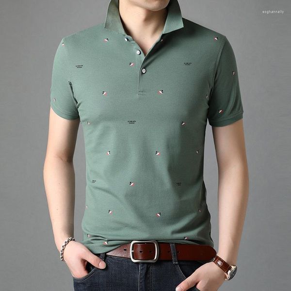 Мужские футболки, летние мужские рубашки поло из синтетического волокна, мужские отвороты с коротким рукавом и цветочным принтом, деловая повседневная S 2024