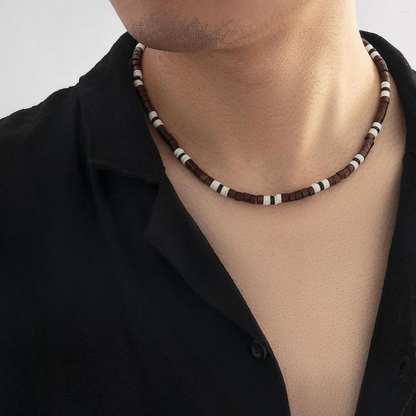 Halsband Unisex Muschel schwarz und Tiger Kokosnuss Perlen Halskette für Männer Frauen Holz weiche Keramik Boho Perlen 18 Zoll