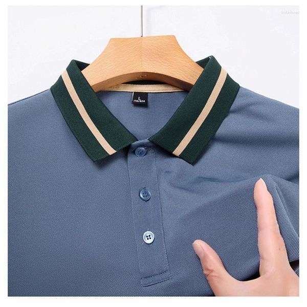 Polos masculinos verão manga curta camisas polo listrado colarinho luxo solto amplo negócio casual fino masculino topos moda homem t 4xl