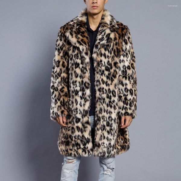 Pelliccia da uomo leopardata più ispessimento cappotto lungo da uomo caldo colletto spesso giacca finta parka cardigan moda maschile stile gentiluomo