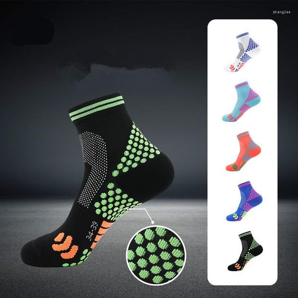 Спортивные носки Профессиональные мужские и женские компрессионные чулки для бега, езды на велосипеде, Нескользящие цветные цветные бадминтон
