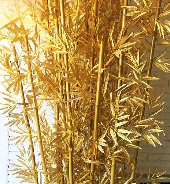 Flores decorativas simuladas bambu dourado artificial decoração interior estilo chinês planta de partição de plástico