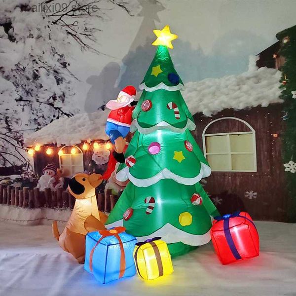 Decorazioni natalizie gonfiabili per feste Decorazioni natalizie gonfiabili da 7 piedi Babbo Natale inseguito sull'albero Gonfiabili da cortile con spirito natalizio leggero a LED T230926