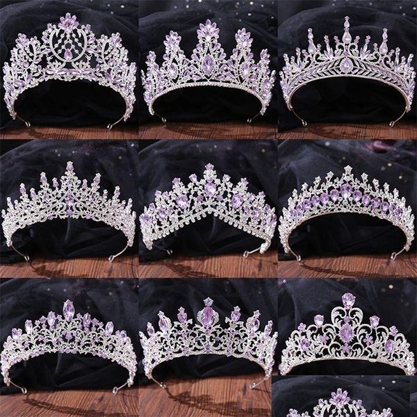 Haarschmuck Silber Farbe Mode Lila Lila Kristall Tiara Kronen Königin Könige Prinzessin Zubehör Brautdiademe 221012 Drop Deliver Dhugi