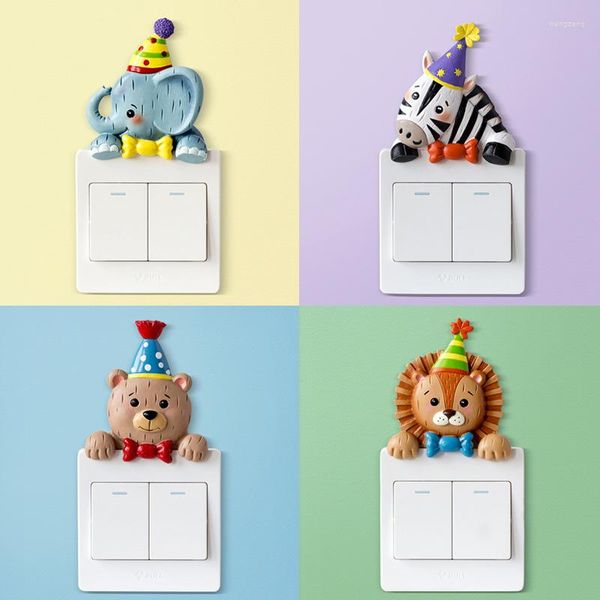 Adesivos de Parede 3D Resina Dos Desenhos Animados Animais Padrão Adesivo Criativo Interruptor Bonito Decorativo Interior Sala de estar Protetora Enseada