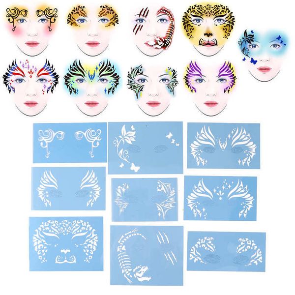 Andere Permanent Make-up Versorgung 9 stücke Körper Gesicht Malerei Schablonen Kit Waschbare Tattoo Vorlage Cosplay Kunst DIY Werkzeuge für Halloween Party 230925