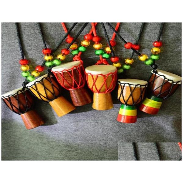 Ожерелья с подвесками, ожерелье ручной работы, этнический стиль, африканский барабан, деревянное очарование, джембе, ударный музыкальный инструмент для женщин, Прямая доставка, Dhiae