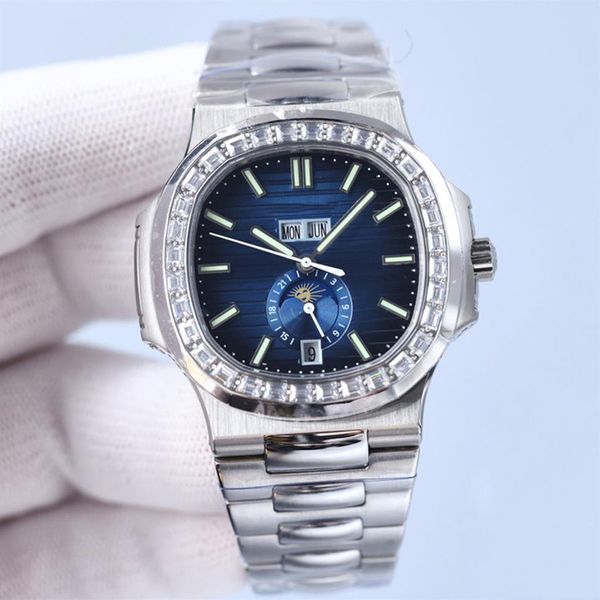 Klassisches Herrenuhrengehäuse mit Diamanten, mechanische Automatikuhren, wasserdicht, 40 mm, Business-Armbanduhr, Montre de Luxe245P