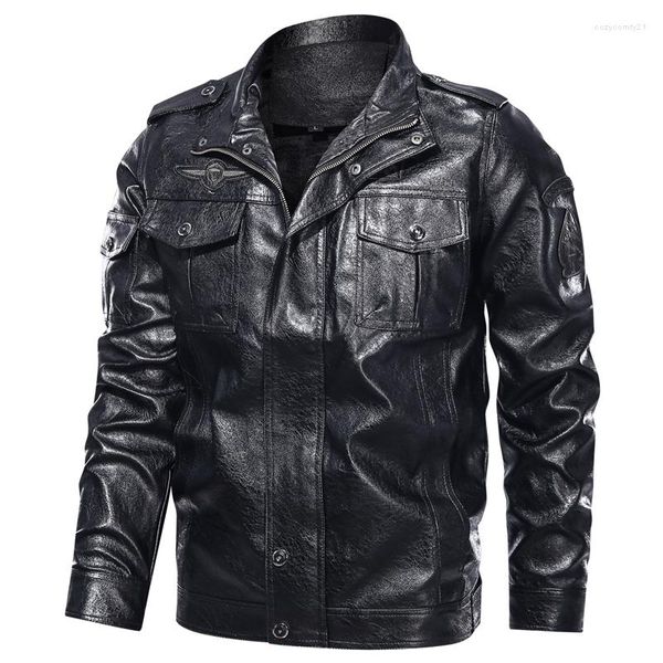 Männer Pelz 5XL PU Leder Jacke Männer Herbst Casual Motorrad Vintage Jacken Mantel Mode Biker US Army Bomber