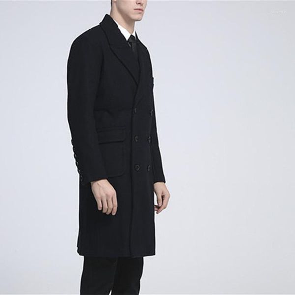 Cappotto da uomo in lana sottile da uomo doppiopetto Cappotto da lavoro a maniche lunghe in autunno Ufficio moda Risvolto Capispalla formale nero Oversize 4XL