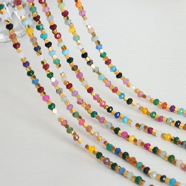 Girocollo Minar Collane di perline con filo di tormalina in pietra naturale colorata per donna Acciaio al titanio placcato oro 18 carati PVD