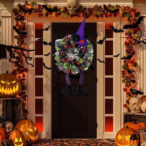 Flores decorativas divertidas, guirlanda de halloween, decorações assustadoras, durável, perna de bruxa, porta para decoração de casa festiva, festa feliz