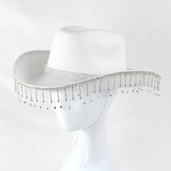 Cappelli a tesa larga Cappello da cowboy occidentale Unico stile retrò Cowgirl Cravatta regolabile con frange per feste cosplay