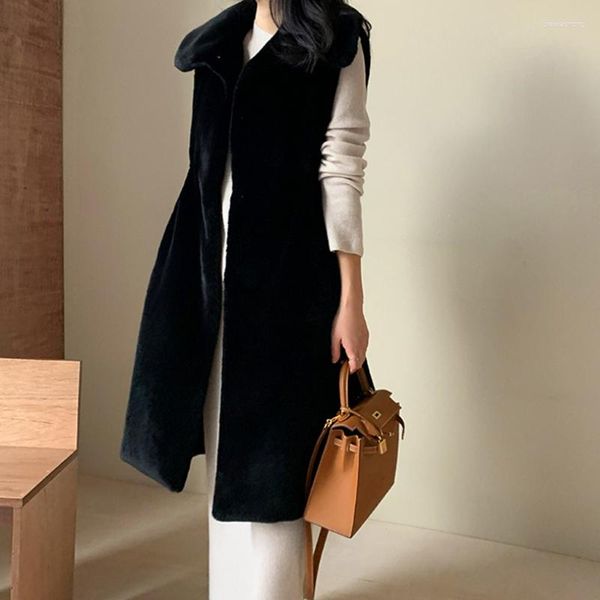 Cappotto da donna in pelliccia sintetica 2023 Canotta autunno/inverno giacca senza maniche di media lunghezza