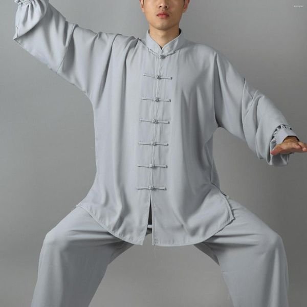 Roupas étnicas 2 Pçs / set Unisex Botão Placket Camisa Tai Chi Uniforme Kleding Volwassenen Chinês Tradicional Terno Desgaste
