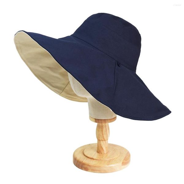 Cappelli a tesa larga Cappello da sole Donna Protezione anti-UV Escursionismo Berretto da pescatore Piega Estate Cotone solido Traspirante Spiaggia Bucekt